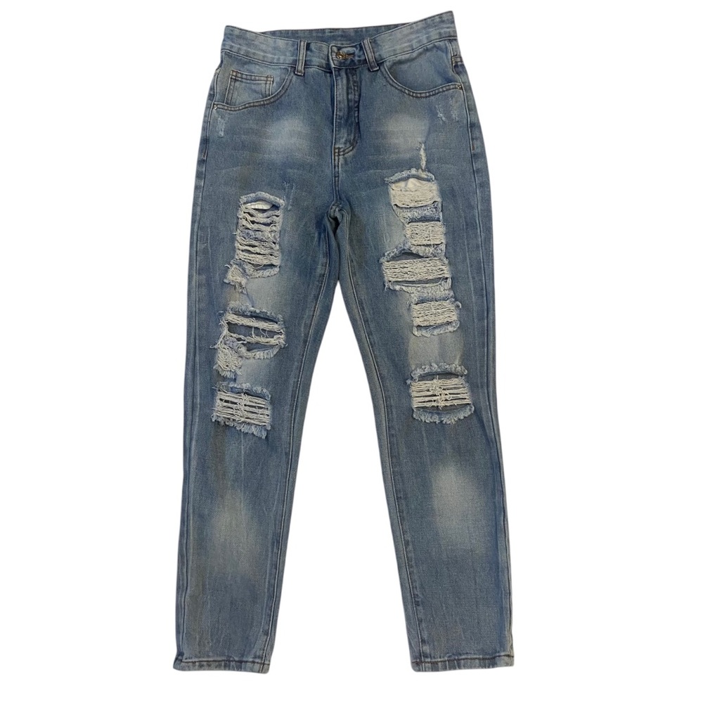 3/$20 SHEIN Distressed Straight Leg Jeans Denim Blue Size Small Waist 30